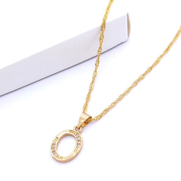 Çelik Kolye, O Harfli Kolye Altın Kaplama, Kadın Kolye KLY-289 - Resim 3