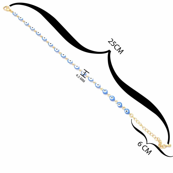 FerizZ 22 Ayar Altın Kaplama Açık Mavi Nazar Boncuklu Bileklik - Resim 5