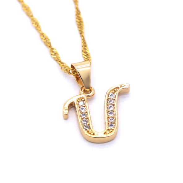 Altın Kaplama Zirkon Taşlı U Harfi Kadın Kolye  KLY-302 - Resim 3