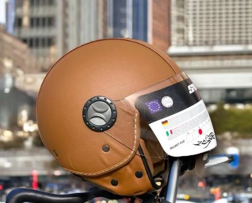 Sway 701 Deri Kaplı Yarı Camlı Elektrikli Bisiklet Motosiklet Scooter Kaskı L Beden Kahve - 2