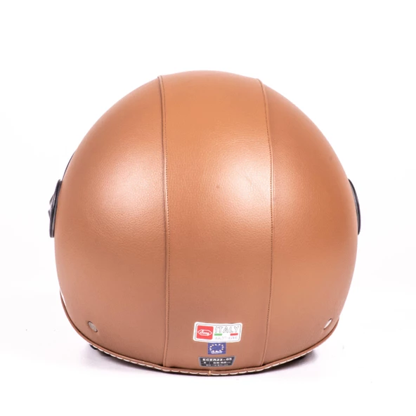 Sway 701 Deri Kaplı Yarı Camlı Elektrikli Bisiklet Motosiklet Scooter Kaskı L Beden Kahve - 7