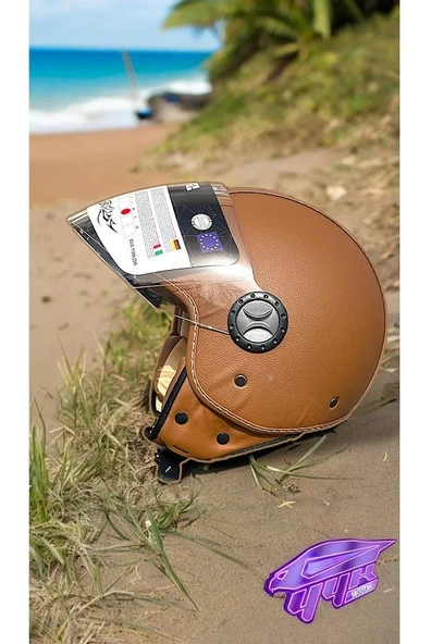 Sway 701 Deri Kaplı Yarı Camlı Elektrikli Bisiklet Motosiklet Scooter Kaskı L Beden Kahve - 11