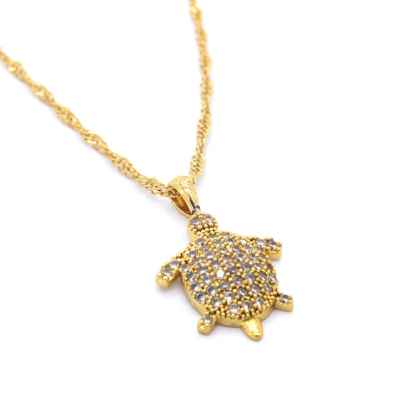 Çelik Kolye, Kaplumbağa Kolye Altın Kaplama, Kadın Kolye KLY-325 - Resim 3