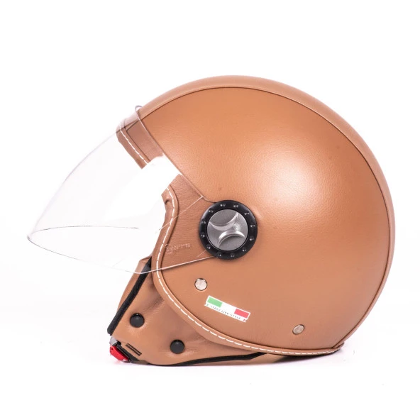 Sway 701 Deri Kaplı Yarı Camlı Elektrikli Bisiklet Motosiklet Scooter Kaskı XL Beden Kahve - 4