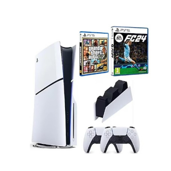 Sony Playstation 5 Slim CD Edition + 2. Dualsense Ps5 Kol + Sarj Istasyonu + Fifa Fc 24 + Gta 5