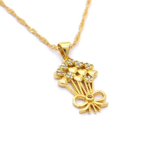 Çelik Kolye, Çiçek Kolye Altın Kaplama, Kadın Kolye KLY-328 - Resim 4