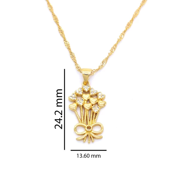 Çelik Kolye, Çiçek Kolye Altın Kaplama, Kadın Kolye KLY-328 - Resim 3