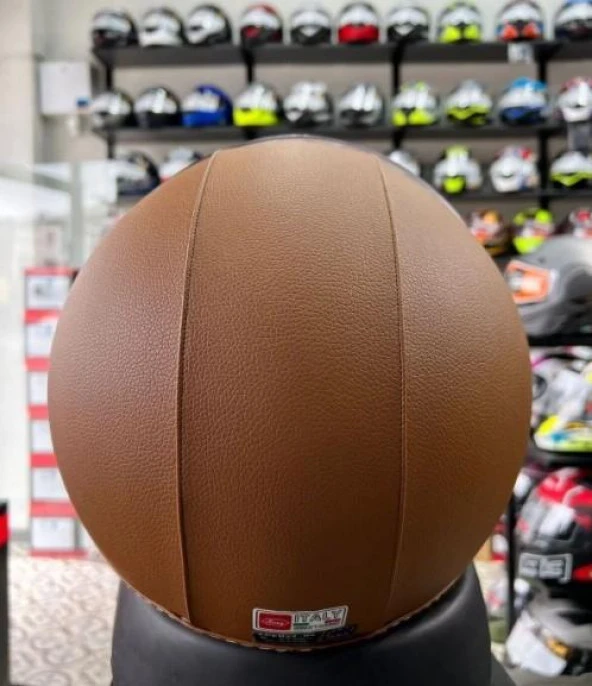 Sway 701 Deri Kaplı Yarı Camlı Elektrikli Bisiklet Motosiklet Scooter Kaskı 2XL Beden Kahve - 3