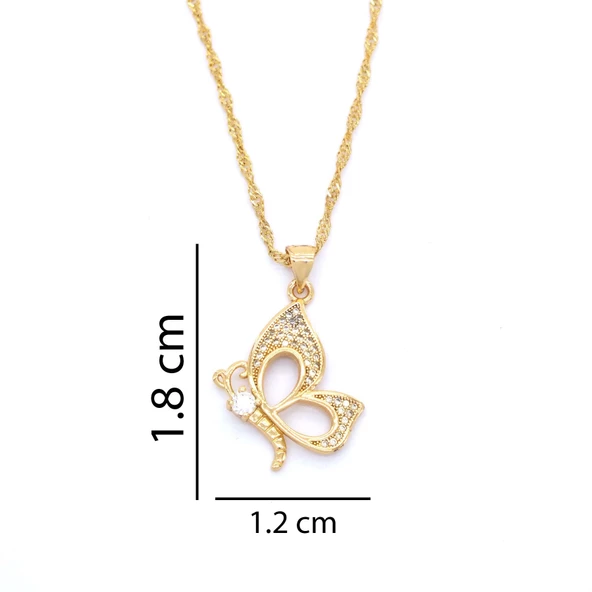 Çelik Kolye,Kelebek Kolye Altın Kaplama, Kadın Kolye KLY-326 - Resim 3
