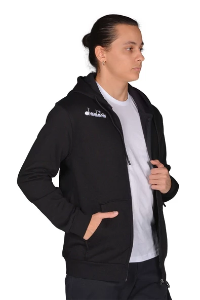 Diadora İmola - Erkek Siyah Pamuklu Tam Fermuarlı Spor Sweatshirt - DDTAM1050049 - 2