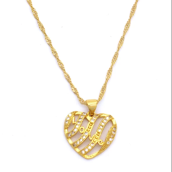 Çelik Kalp Kolye, Altın Kaplama Kolye, Zirkon Taşlı Kadın Kolye KLY-321 ürün görseli 1