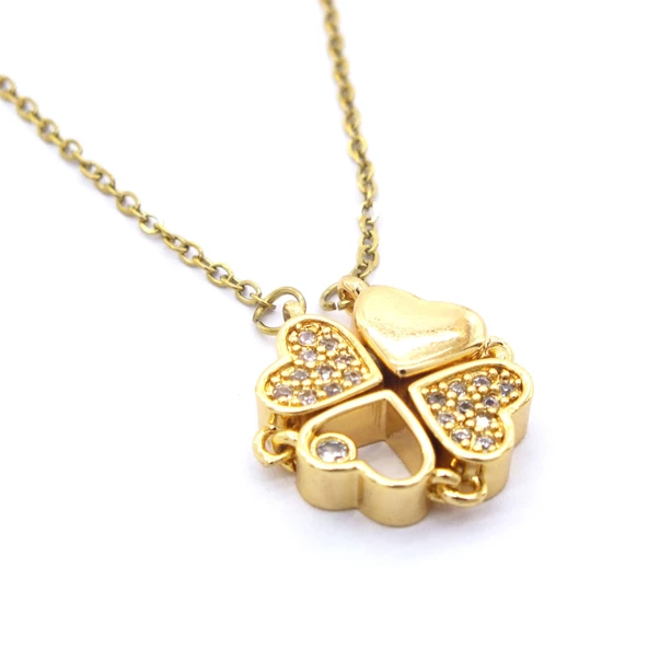 Altın Kaplama Açılabilir Yonca Kadın Kolye KLY-416 - Resim 2