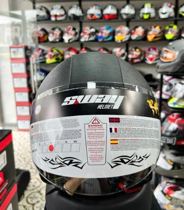 Sway 701 Deri Kaplı Yarı Camlı Elektrikli Bisiklet Motosiklet Scooter Kaskı 2XL Beden Siyah - 2