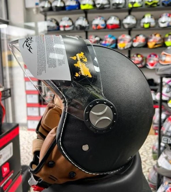 Sway 701 Deri Kaplı Yarı Camlı Elektrikli Bisiklet Motosiklet Scooter Kaskı 2XL Beden Siyah - 4