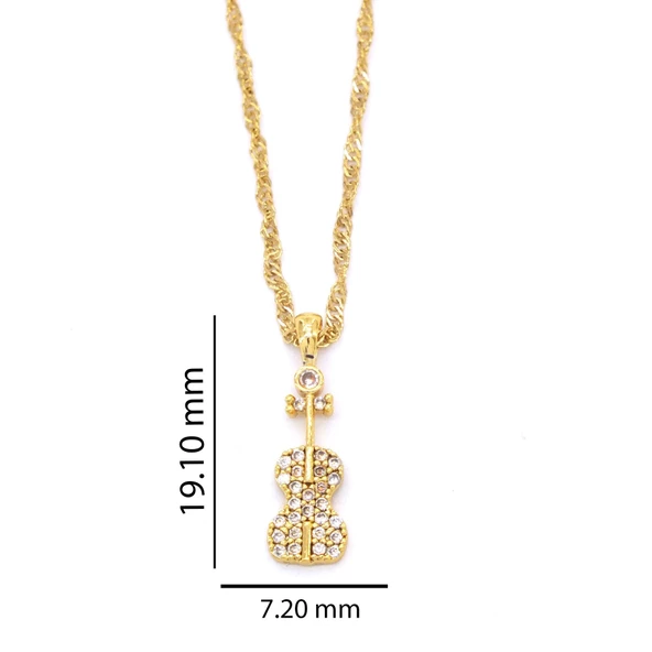 Çelik Kolye, Keman Kolye Altın Kaplama, Kadın Kolye KLY-234 - Resim 3