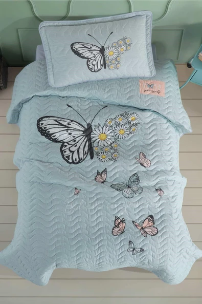 Clasy Tek Kişilik Yatak Örtüsü Seti Daisy Love V1 Yeşil