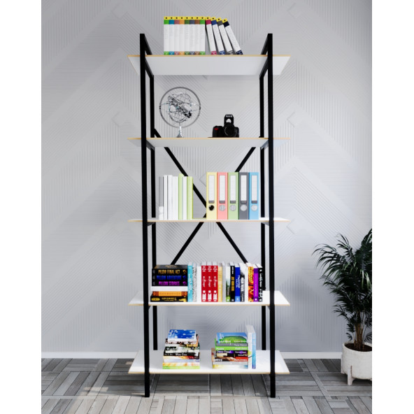 Eportatif Metal Kitaplık Raf 5 Raflı Kütüphane Beyaz 1353