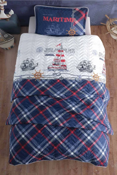 Clasy Ranforce %100 Pamuk Tek Kişilik Yatak Örtüsü Seti Maritime V1 Lacivert - 2