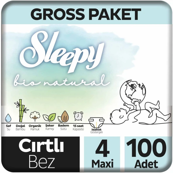 Sleepy Bio Natural Gross Paket Bebek Bezi 4 Numara Maxi 100 Adet