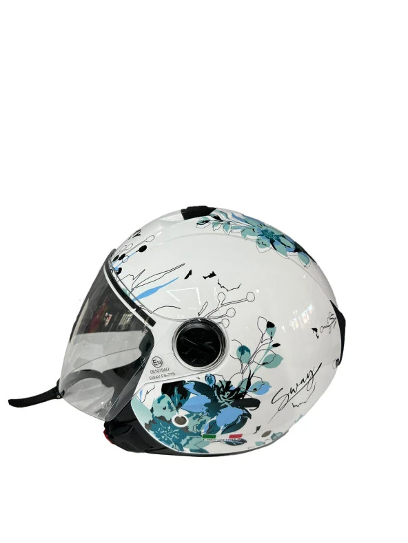 Sway 715 Şeffaf Vizörlü Yarım Motosiklet Scooter Kaskı S Beden Iris White Blue - 4