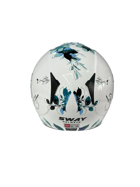 Sway 715 Şeffaf Vizörlü Yarım Motosiklet Scooter Kaskı S Beden Iris White Blue - 5