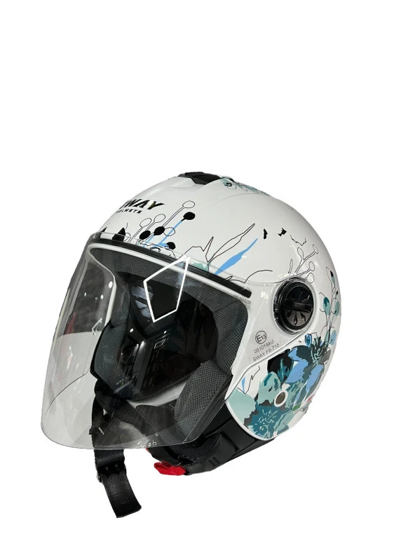 Sway 715 Şeffaf Vizörlü Yarım Motosiklet Scooter Kaskı S Beden Iris White Blue - 7
