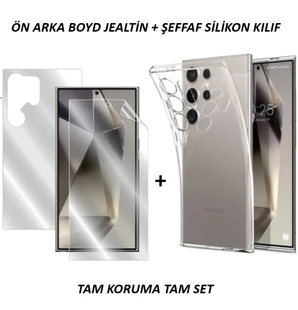 Galaxy S24 Ultra Uyumlu Ön+Arka Şeffaf Body Nano Jelatin ve Şeffaf Silikon Kılıf  Tam Set