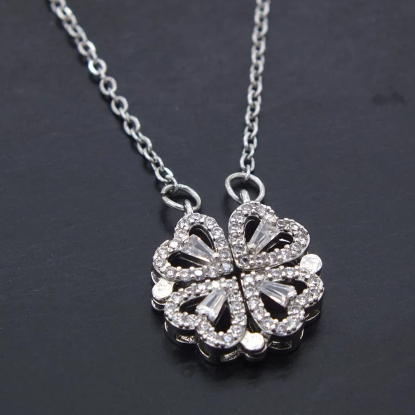 Çelik Kolye, Yonca Kolye, Paslanmaz Çelik Kadın Kolye KLY-395 - Resim 4