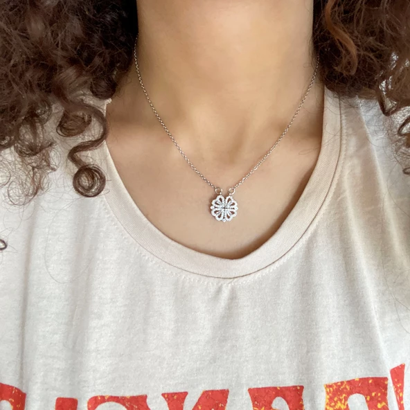 Çelik Kolye, Yonca Kolye, Paslanmaz Çelik Kadın Kolye KLY-395 - Resim 2