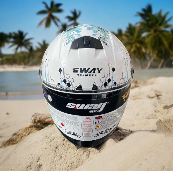 Sway 715 Şeffaf Vizörlü Yarım Motosiklet Scooter Kaskı M Beden Iris White Blue - Resim 2