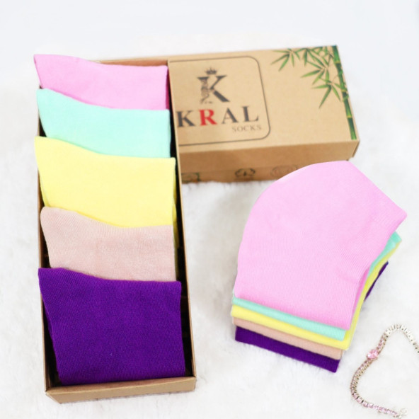 Kadın Çorap Dikişsiz Parfümlü (5 ÇİFT) Hediye Kutulu Bambu Patik Çorap Seti - 2