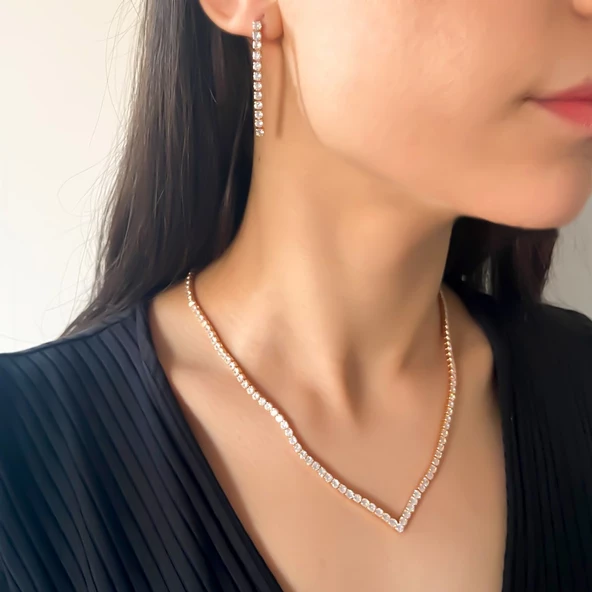 Altın Kaplama Rose Zirkon Taşlı Su Yolu Kadın Set SET-145 - 2
