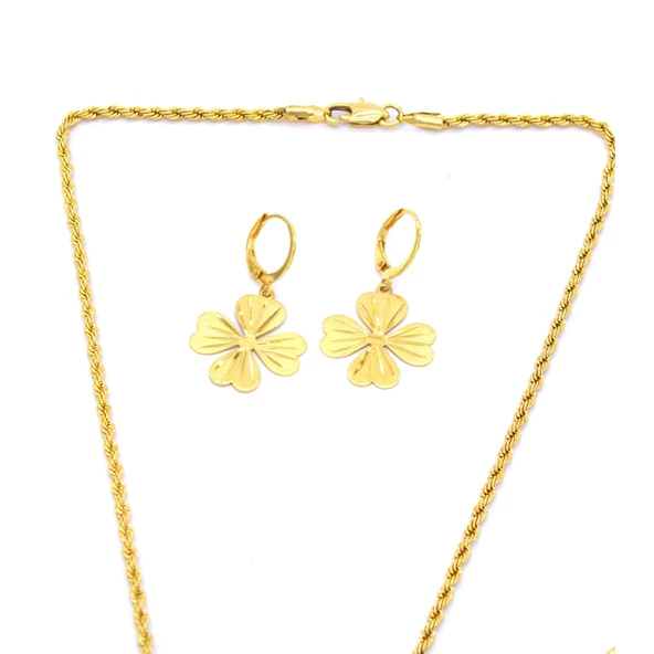 Altın Kaplama Yonca Kolye Küpe Bileklik Set SET-110 - 6