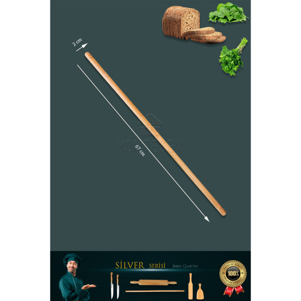 Silver Serisi Ahşap Hamur Açma Oklavası Merdanesi Lazbisa Mutfak Bıçak Börek Seti 6 lı Slvset4 - 3