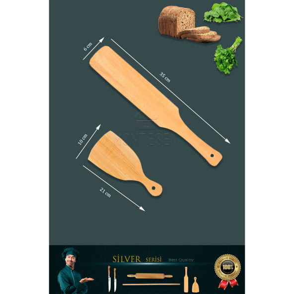 Silver Serisi Ahşap Hamur Açma Oklavası Merdanesi Lazbisa Mutfak Bıçak Börek Seti 6 lı Slvset4 - 5