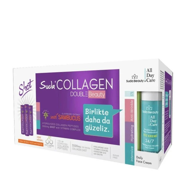 Suda Collagen Double Beauty 30 Shot Vişne Kolajen & Suda Beauty All Day Care Yüz Kremi 50ml