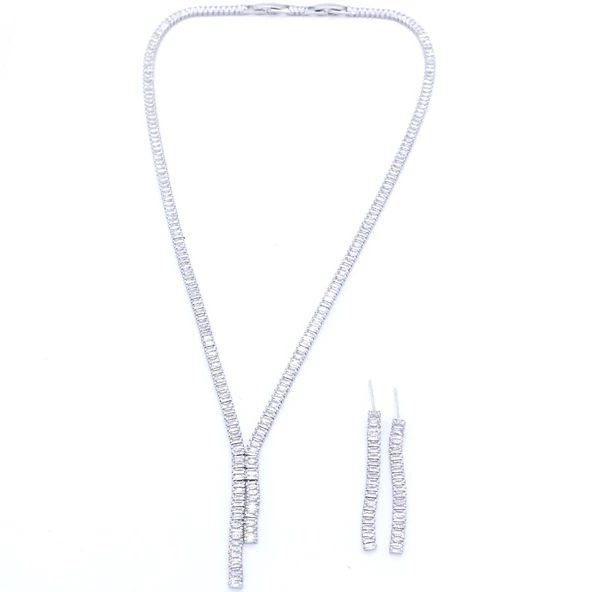 316L Çelik Zirkon Taşlı Su Yolu Kadın Set SET-143 - 3