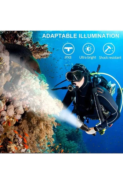 Profesyonel Su Altı Ve Dalış Feneri Suya Dayanıklı El Feneri Şarj Edilebilir, IPX8 Su Geçirmez - 3