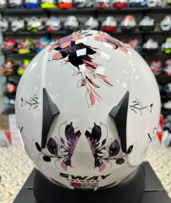 Sway 715 Şeffaf Vizörlü Yarım Motosiklet Scooter Kaskı XS Beden Iris White Pink - Resim 5