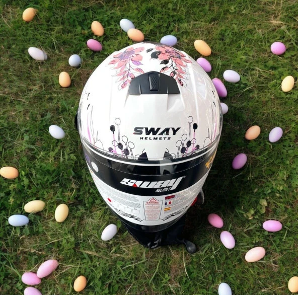 Sway 715 Şeffaf Vizörlü Yarım Motosiklet Scooter Kaskı S Beden Iris White Pink - 3