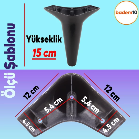 20'li Set Aspen Lüks Mobilya Koltuk Kanepe Tv Ünitesi Yükseltme Destek Ayağı 15 cm Siyah Ayakları - 2