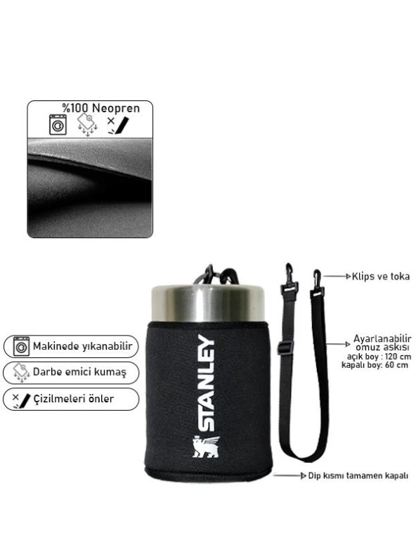 Stanley Safir Kamp Klasik Kaşıklı 0.40 lt Neopren Termos Kılıfı Omuz Askılı - 2