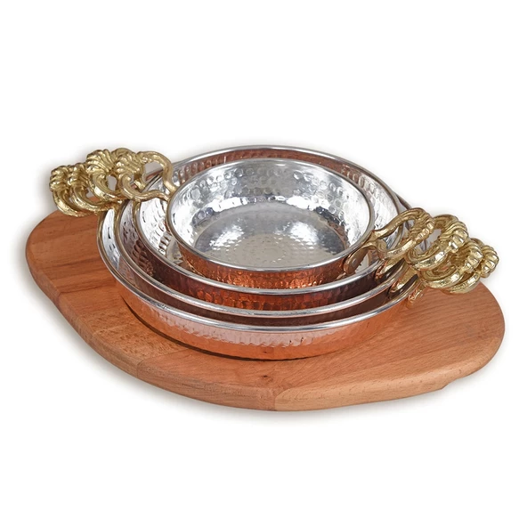 Bakır Sahan ve Ahşap Altlık 18 cm - 5