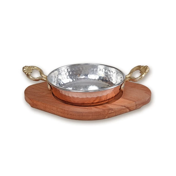 Bakır Sahan ve Ahşap Altlık 14 cm ürün görseli 1