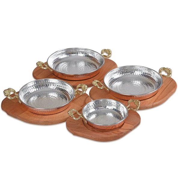 Bakır Sahan ve Ahşap Altlık 18 cm - 4