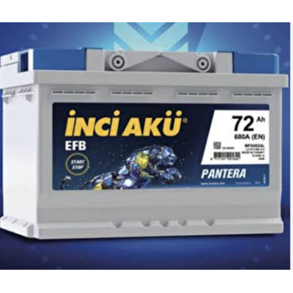 İnci Pantera Start-Stop EFB 12 V 72 Ah 680 CCA Akü  Ü.T  2024 2 YIL GARANTİLİ