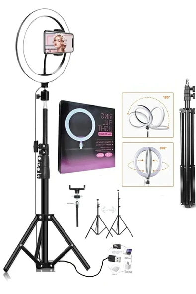 10 Inç Ring Light 5500k Youtuber Led Işıklı 2.1 Metre Tripod Selfie Tiktok Canlı Yayın Işığı