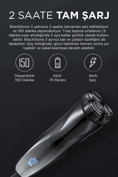 Blackstone 3 jc Şarj Edilebilir Islak Kuru Çift Kullanımlı Elektrikli Traş Makinesi - 3