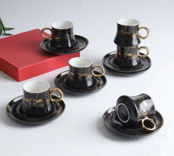 Arow Kahve Takımı Mermer Desen Siyah Tr-2619