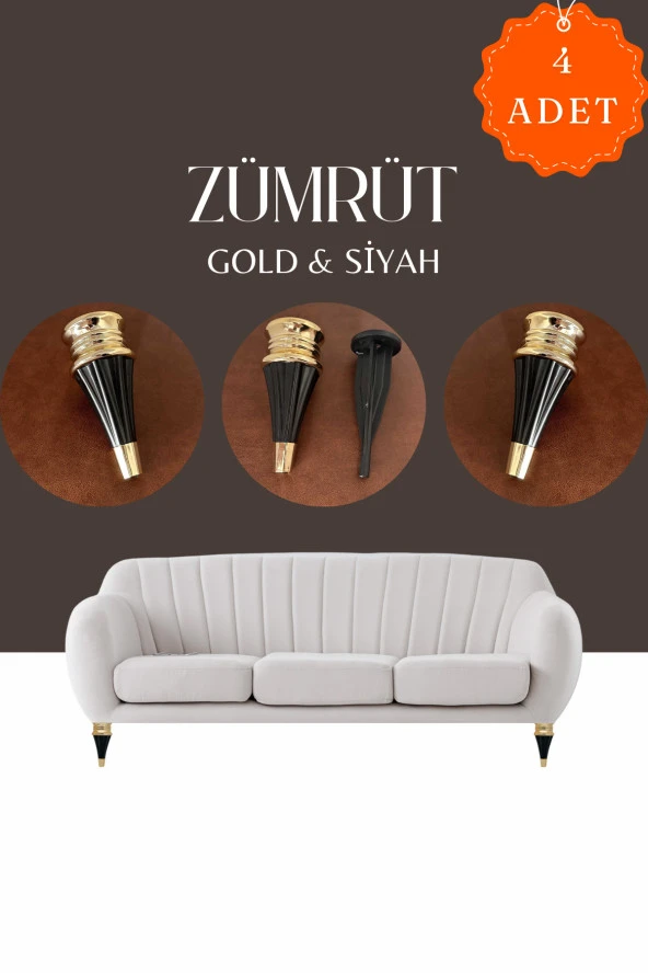 Zümrüt Gold Siyah Mobilya Koltuk Ayağı Chester Komidin Tv Ünitesi Vestiyer Ayağı 17 Cm 4 Adet